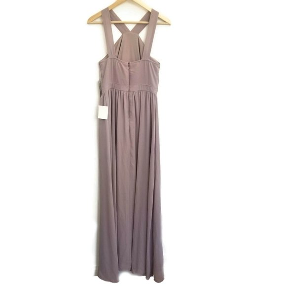 LULU'S Air of Romance Taupe Maxi Dress Gown Halter Neck Flowy Prom Wedding Med - Picture 3 of 9